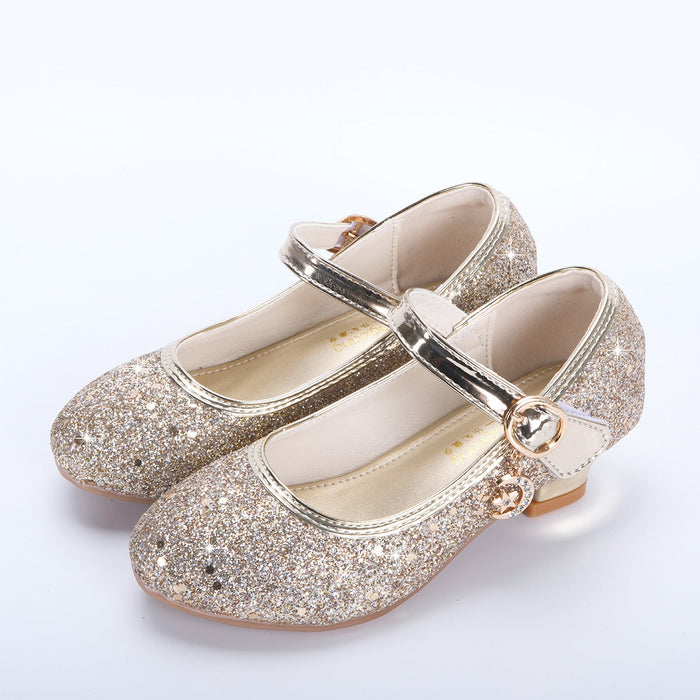 Girls' Glitter Mary Jane Shoes with Buckle Strap