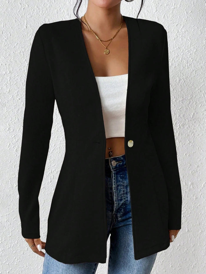 Women's Open-Front Longline Blazer with Single Button