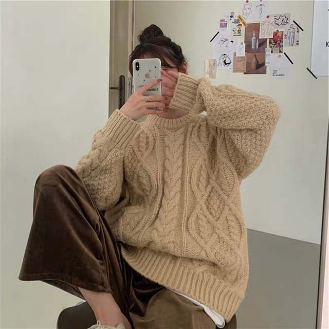 Women's Cable Knit Oversized Pullover Sweater
