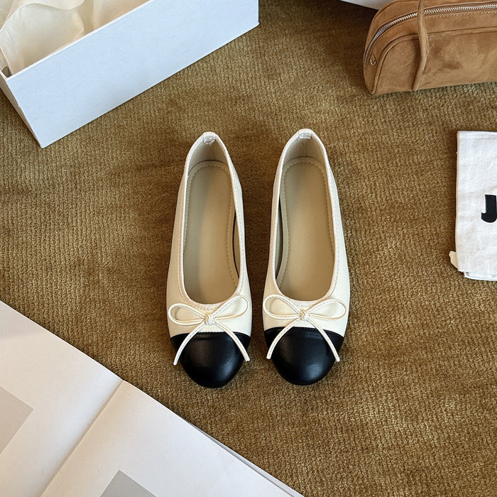 Women's Cap-Toe Ballet Flats with Bow Detail