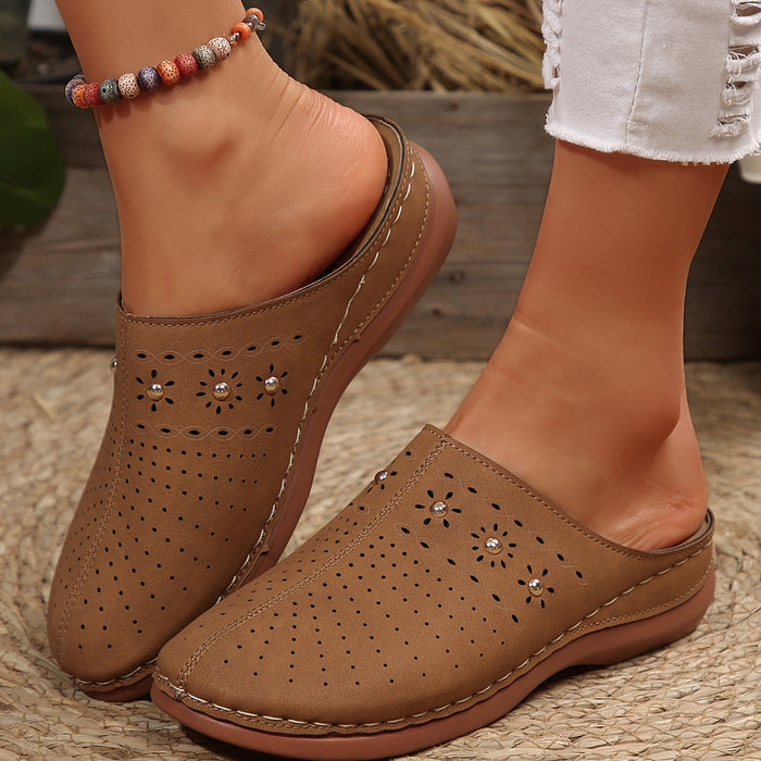 Women's Perforated Mule Clogs Studded Slip-On