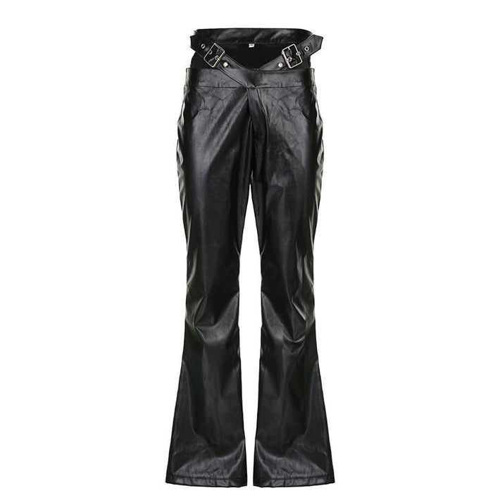 Women's Flared Trousers with Adjustable Belt