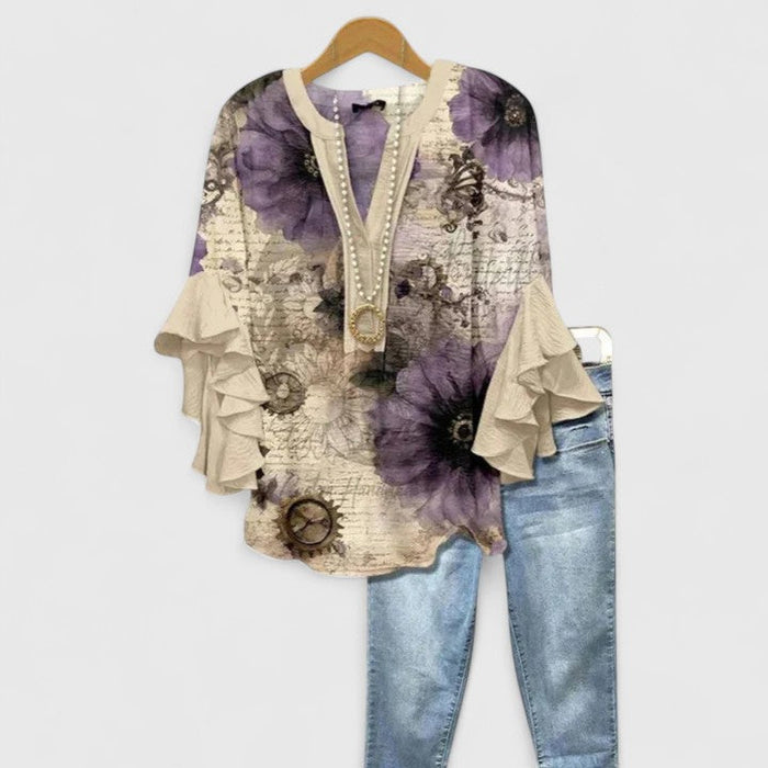 Women's Blouse with Ruffled Sleeves for Everyday Wear