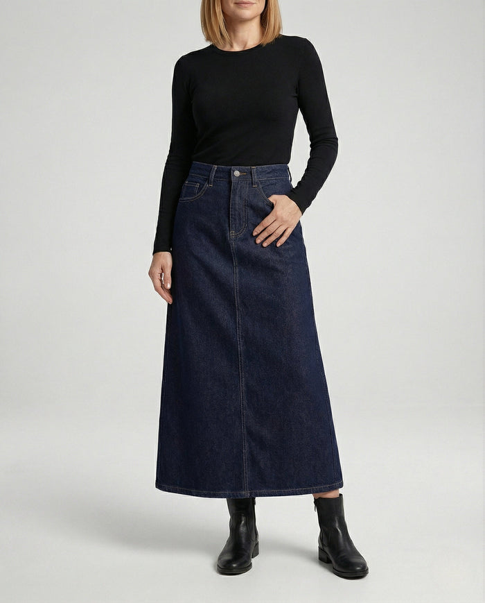 Women's Maxi Denim Skirt with Side Slit for Everyday