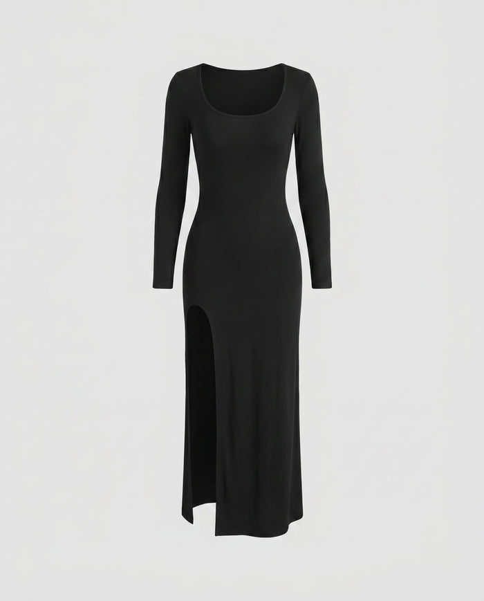Women's Long-Sleeve Maxi Dress with High Side Slit