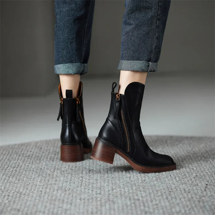 Women's Zip-Front Ankle Boots with Block Heel