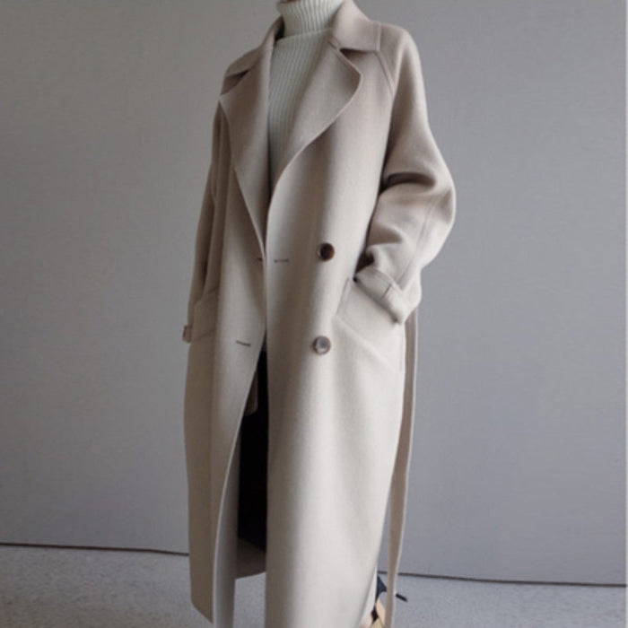 Women's Long Trench Coat Double-Breasted Notched Lapel