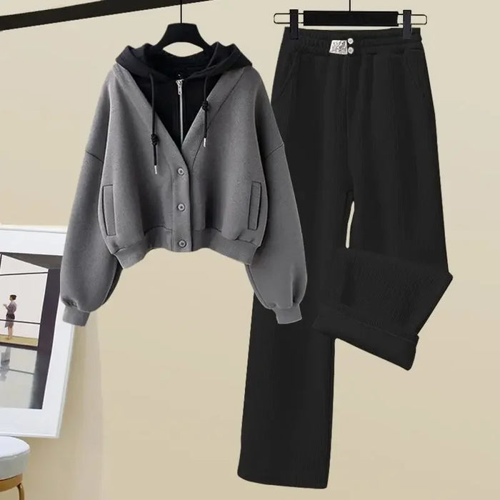 Women's Two-Piece Jogger Set with Cropped Hooded Jacket