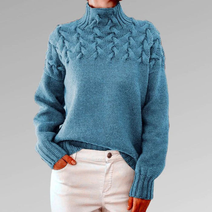 Women's Cable-Knit Turtleneck Sweater with Relaxed Fit