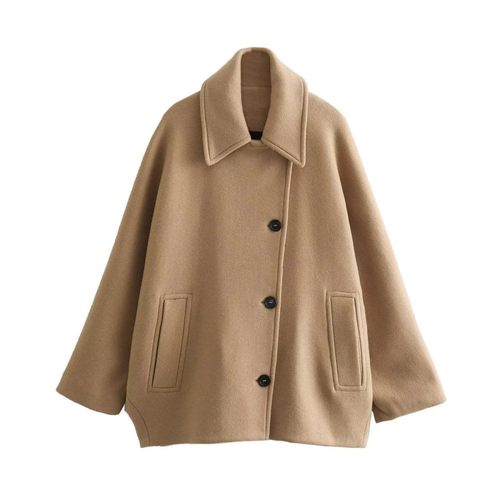 Women's Oversized Cape with Shawl Collar and Button Closure