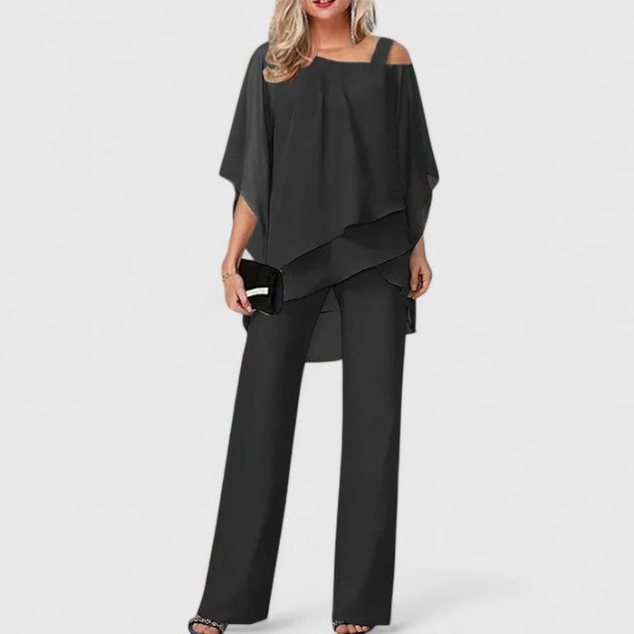Women's 2-Piece Set with Mesh Overlay for Formal Occasions