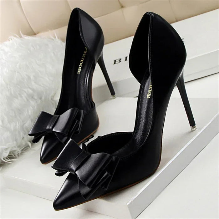 Women's Pointed-Toe Pumps with Bow Detail and Stiletto Heel