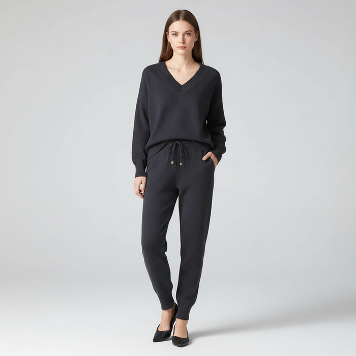 Women's V-Neck Loungewear Set with Drawstring Pants