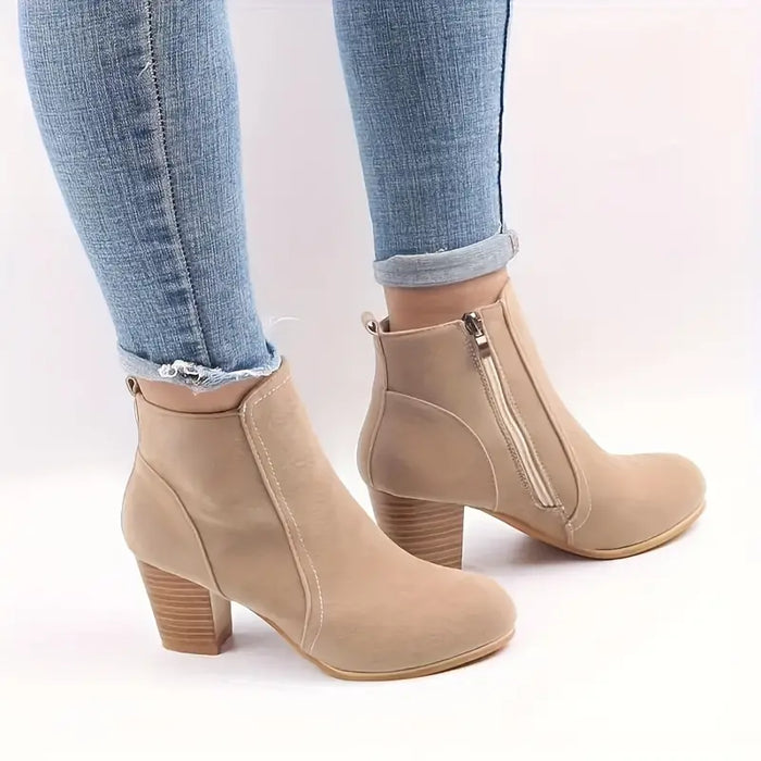 Women's Ankle Boots Block Heel Side Zip for Casual Wear
