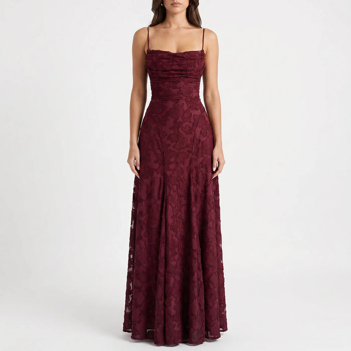 Women's Floral Lace Maxi Dress Spaghetti Strap