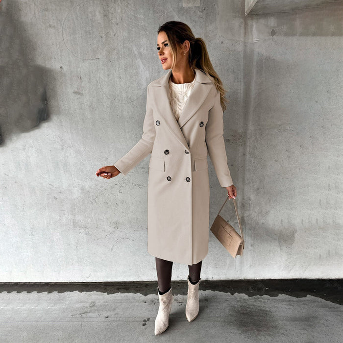 Women's Double-Breasted Trench Coat Long with Lapels