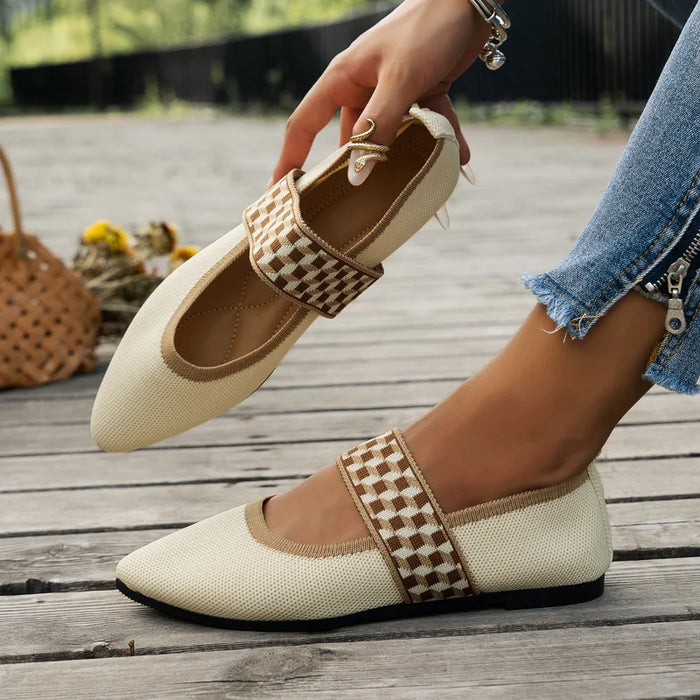 Women's Pointed-Toe Mary Jane Flats with Elastic Strap
