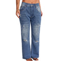 Women's Distressed Wide-Leg Jeans with Button Fly