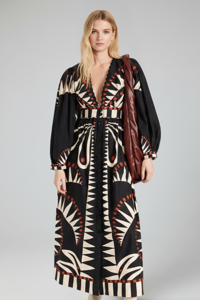 Women's Maxi Dress with V-Neckline for Summer
