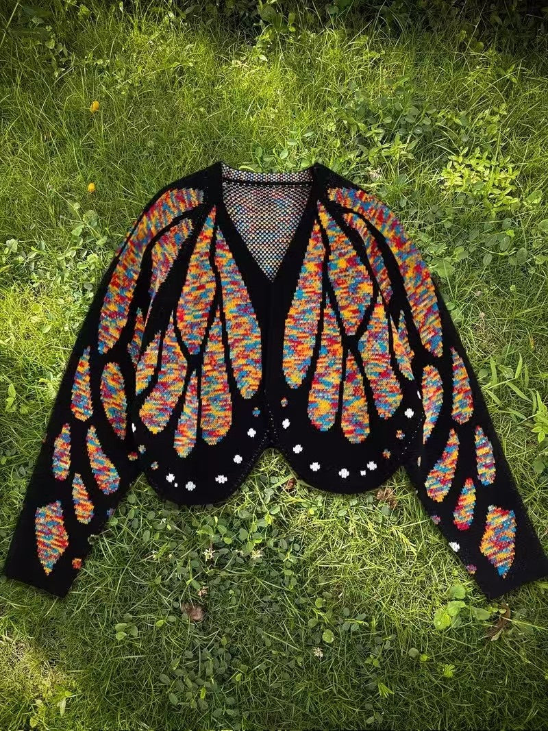 Butterfly Knit Cardigan, Open Front Long Sleeve Sweater