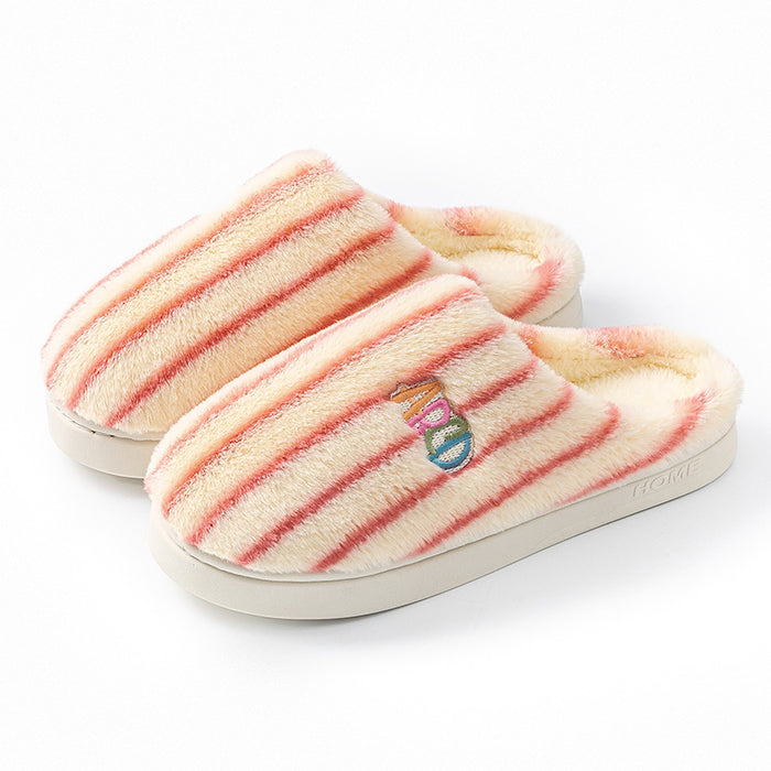 Chloe | Striped Plush Slippers with Embroidered Letters