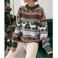 Women's Christmas Jacquard Round Neck Loose Long Sleeve Sweater