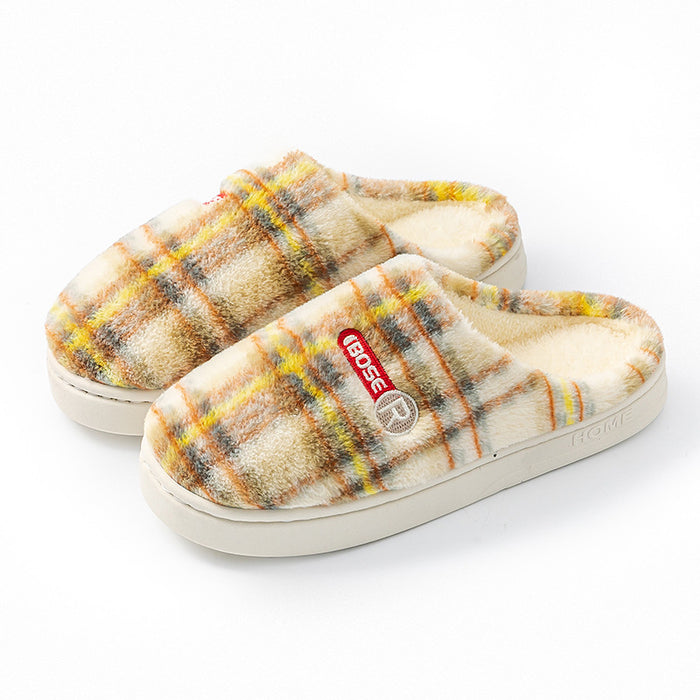 Hannah | Plaid Plush House Slippers for Women – Warm, Non-Slip, Closed Toe