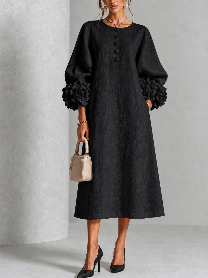 Floral Puff Sleeve A-Line Dress, French Style Party Dress
