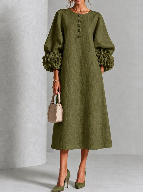 Floral Puff Sleeve A-Line Dress, French Style Party Dress