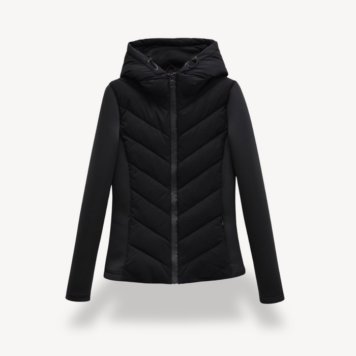 Women's Quilted Hooded Jacket with Chevron Stitch Detail