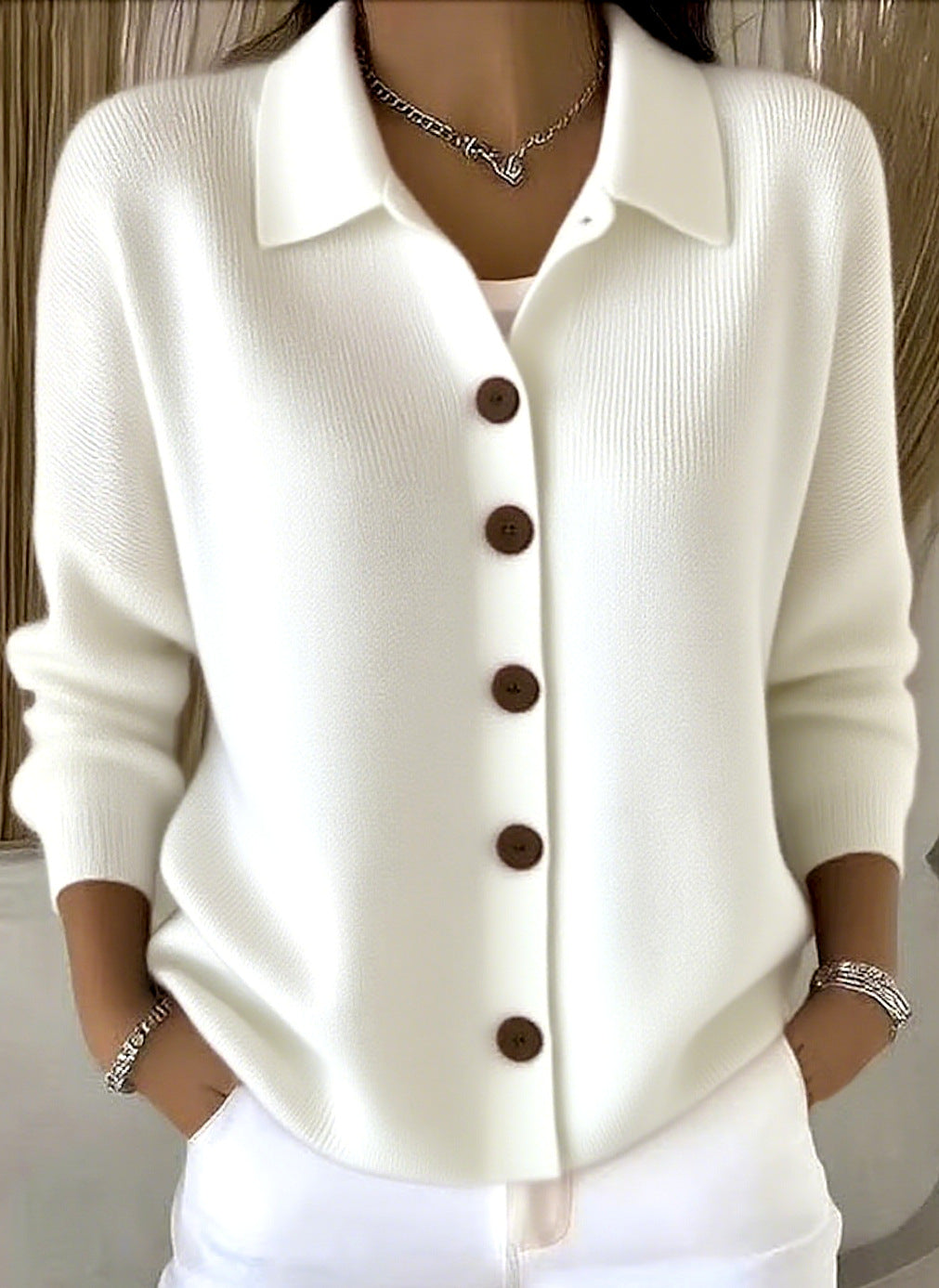 Knitted Lapel Cardigan, Button-Front Long Sleeve Sweater Coat