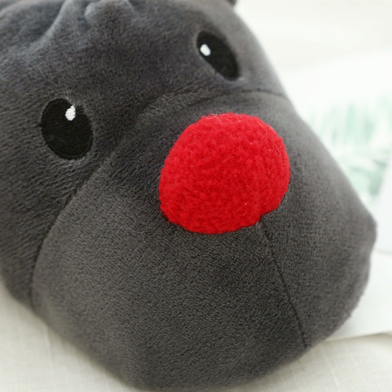 Christmas Elk Fleece House Slippers in Gray