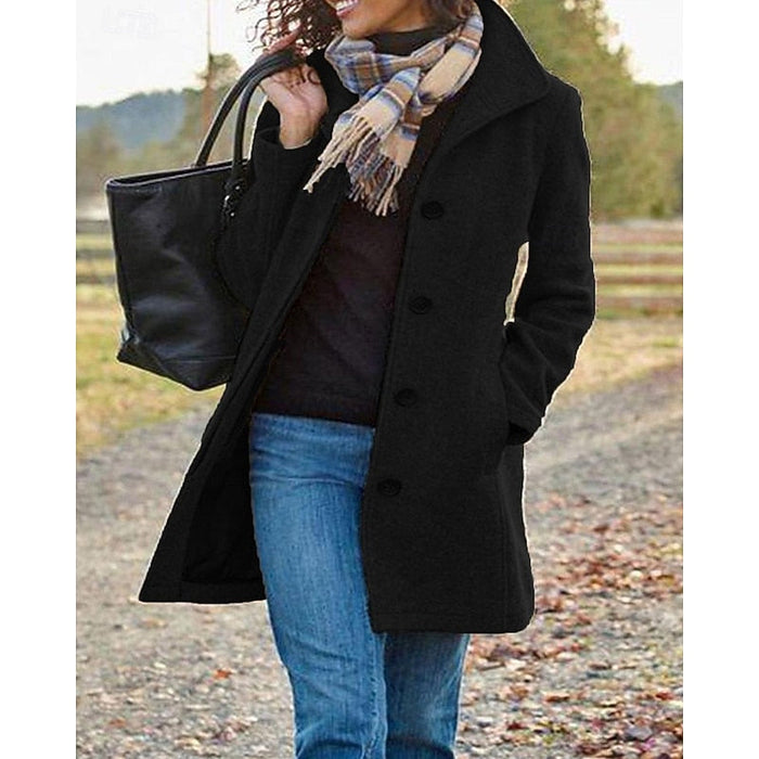 Women's Turndown Collar Coat Button Front Mid Length