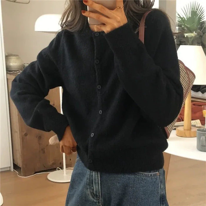 Women's Button-Front Cardigan with Stand Collar