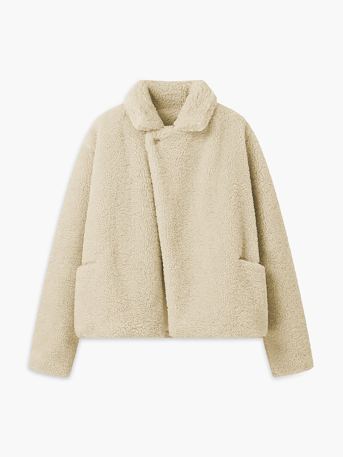 Women's Teddy Fleece Jacket with Collar and Front Pockets