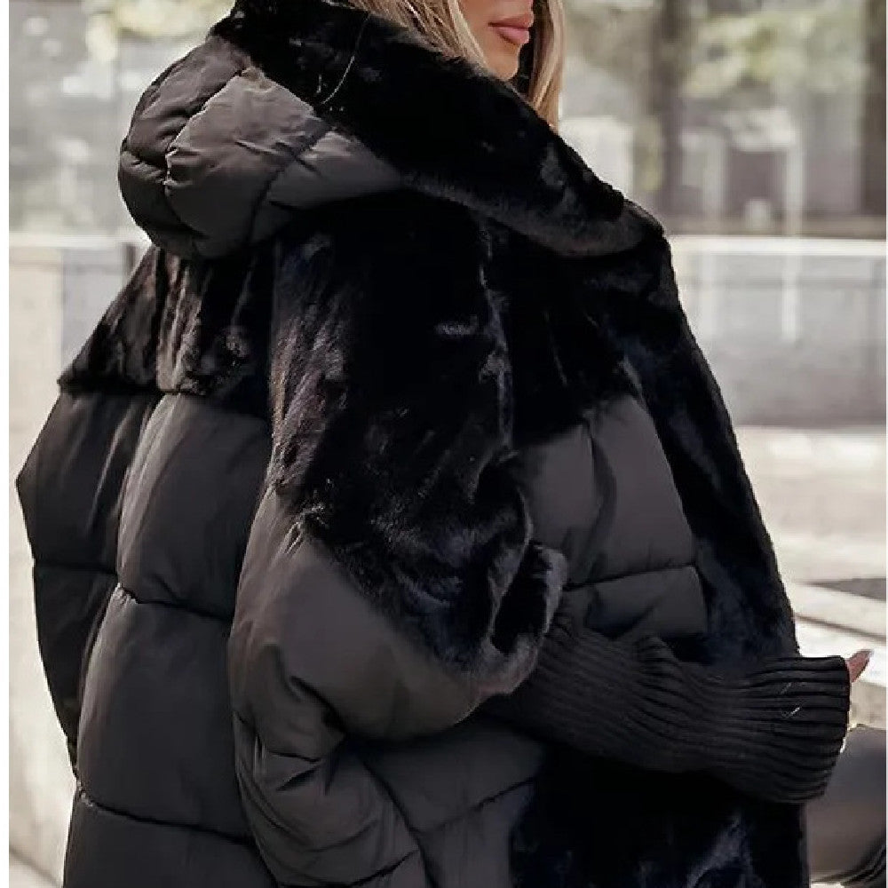 Women's Hooded Winter Coat with Faux Fur Trim, Relaxed Fit