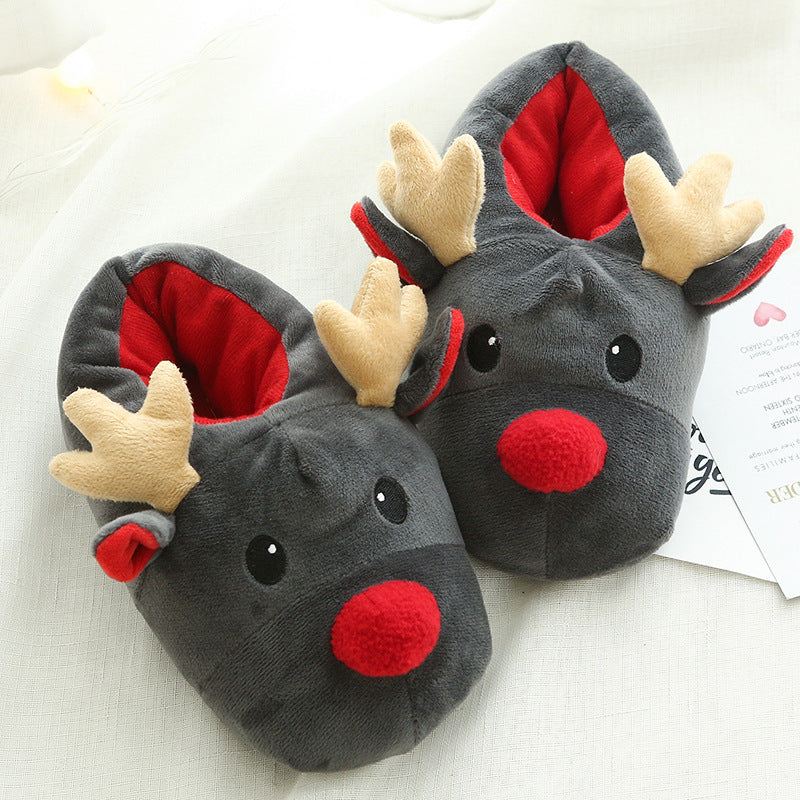 Christmas Elk Fleece House Slippers in Gray
