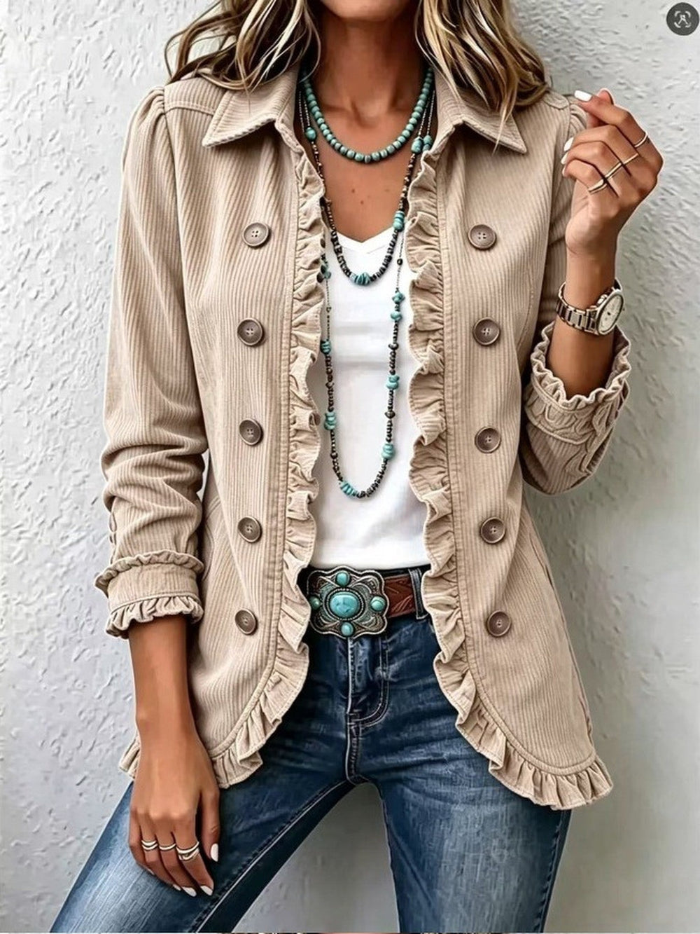 Women's Ruffle Knit Cardigan, Elegant Button-Front Sweater