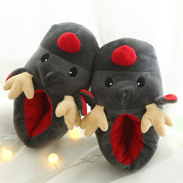 Christmas Elk Fleece House Slippers in Gray