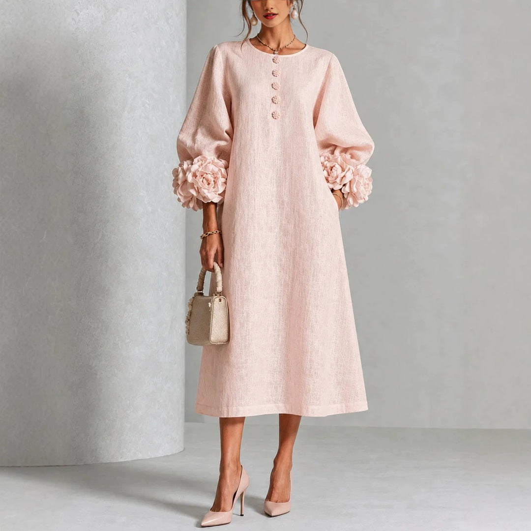Floral Puff Sleeve A-Line Dress, French Style Party Dress