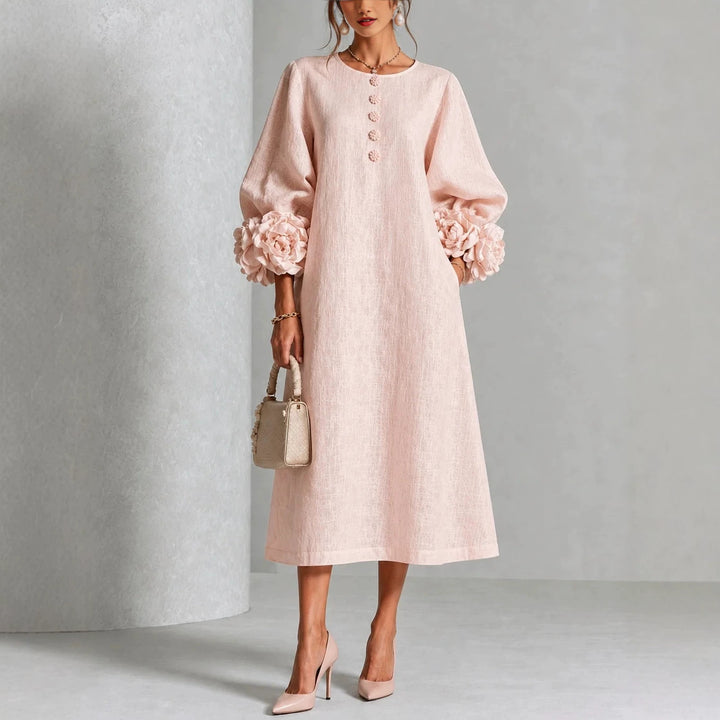 Floral Puff Sleeve A-Line Dress, French Style Party Dress