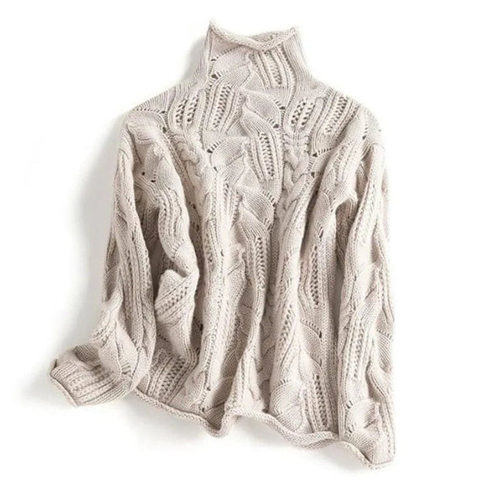 Women's Cable Knit Turtleneck Sweater with Loose Fit