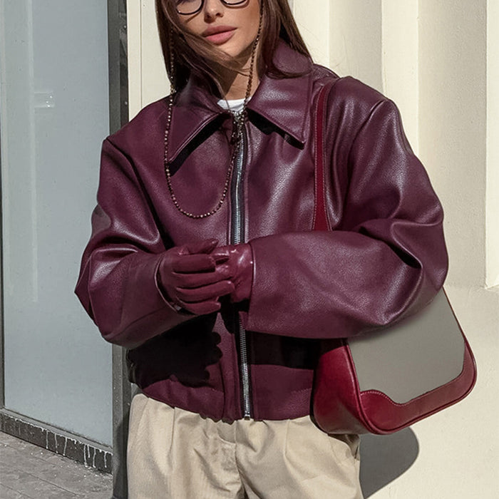Riley | Cropped Faux Leather Moto Jacket with Lapel