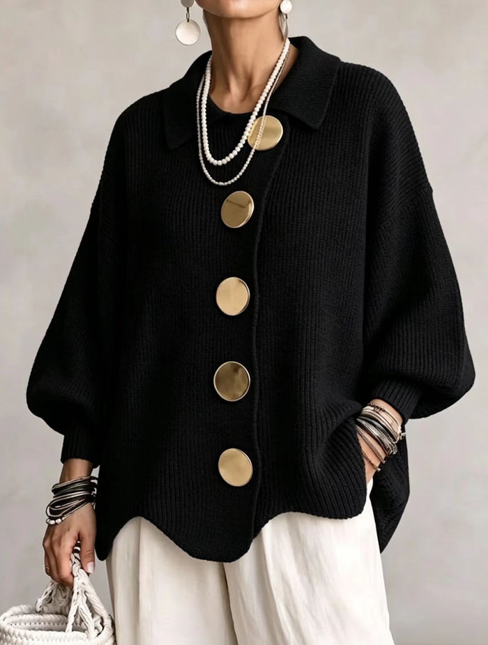Jennifer | Lapel Button-Down Knit Cardigan with Relaxed Fit