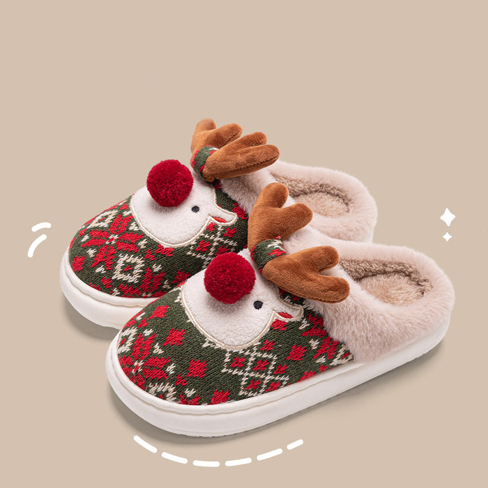 Emma | Embroidered Reindeer Christmas Slippers – Plush, Non-Slip