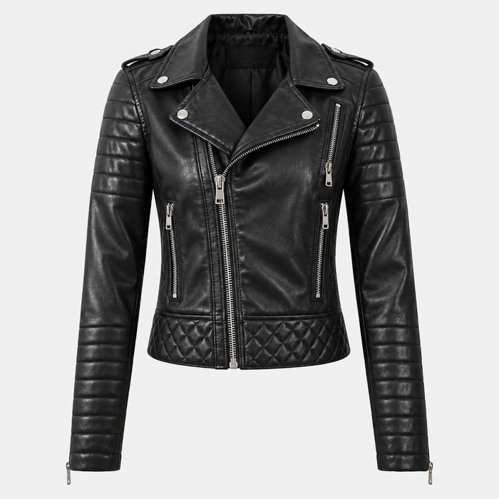 Women's Quilted Biker Jacket with Asymmetric Zipper