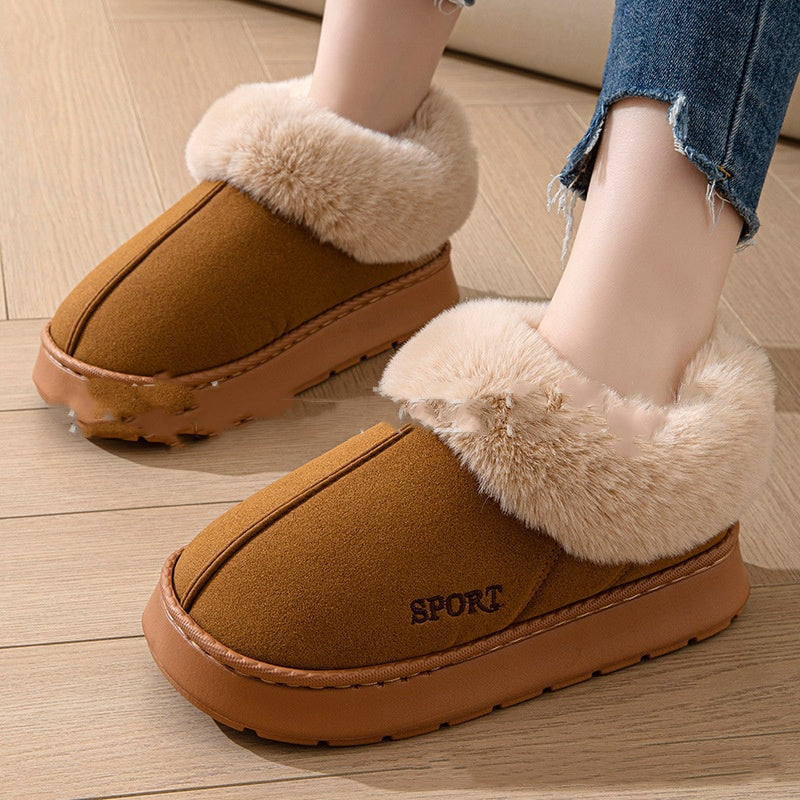 Plush Platform Slippers with Faux Fur Lining, Non-Slip Soles
