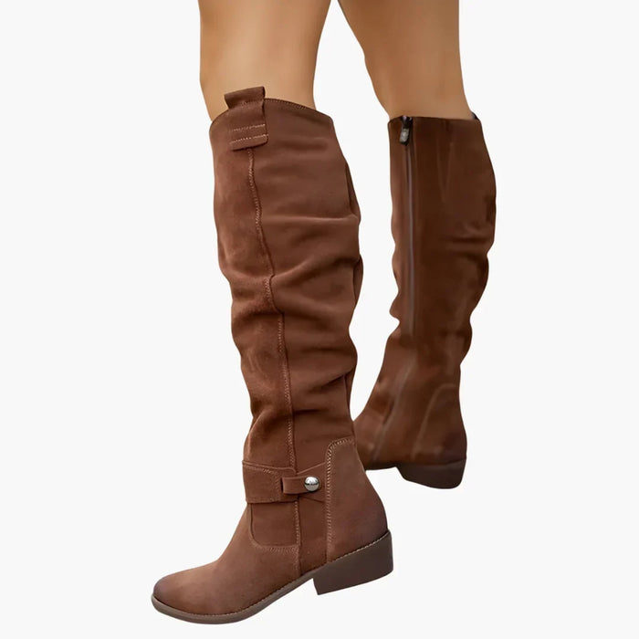 Women's Knee-High Slouch Boots with Block Heel Side Zip