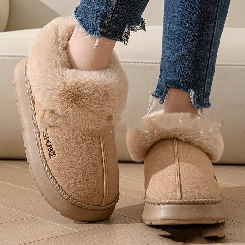 Plush Platform Slippers with Faux Fur Lining, Non-Slip Soles