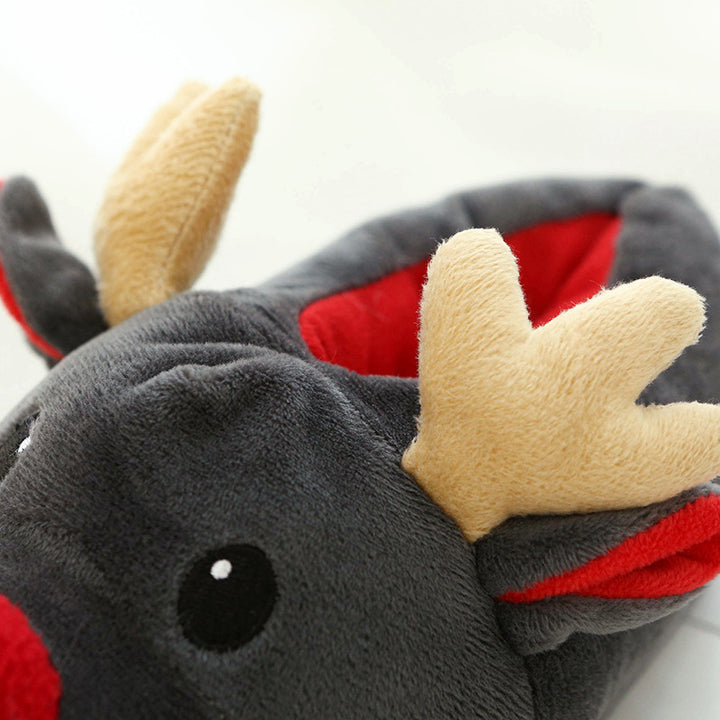 Christmas Elk Fleece House Slippers in Gray